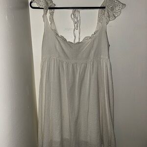 Lace-Trim Cream Mini Dress with Tie Straps